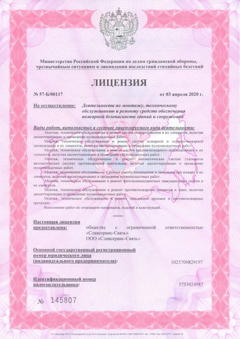 Лицензия Министерства Российской Федерации по делам гражданской обороны, чрезвычайным ситуациям и ликвидации последствий стихийных бедствий